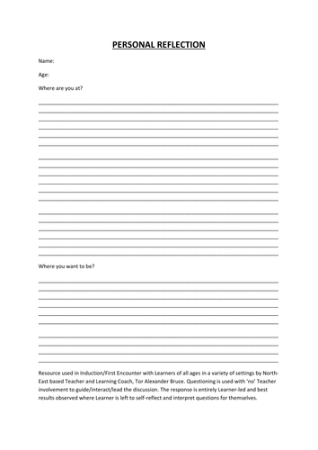 REFLECTION TOOL - PERSONAL REFLECTION