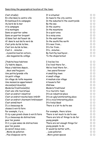 Vocabulary booklet  TOWN