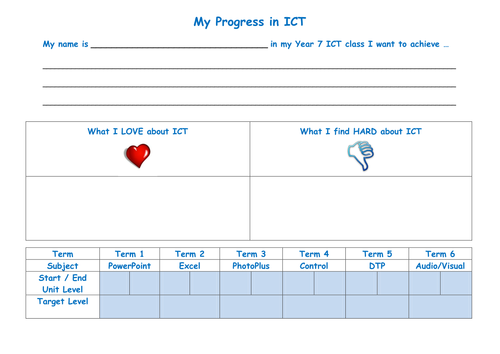 My Progress in ICT - Tracking Sheet