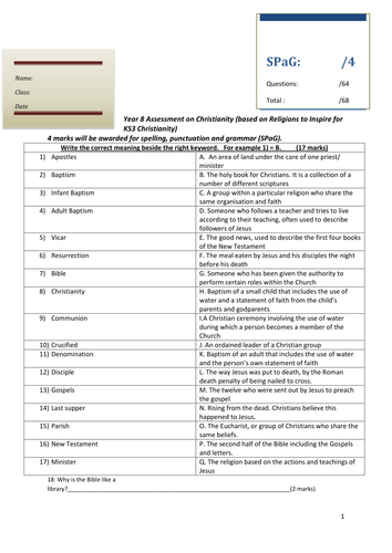 Year 8 Assessment on Christianity