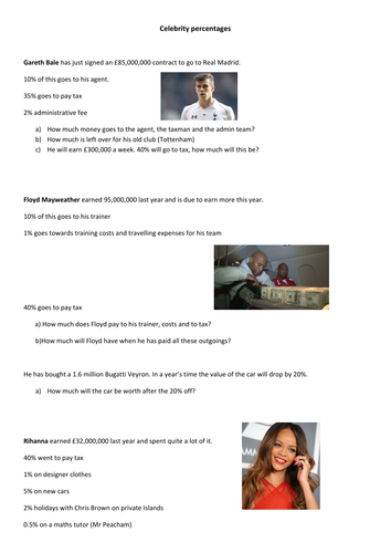 Celebrity percentages