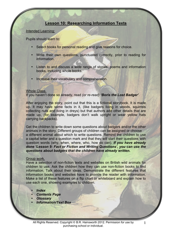 Boris the Lost Badger-Researching texts