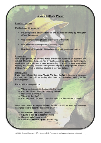 Boris the Lost Badger-Shape poetry