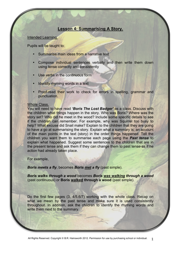 Boris the Lost Badger-Summarising a story