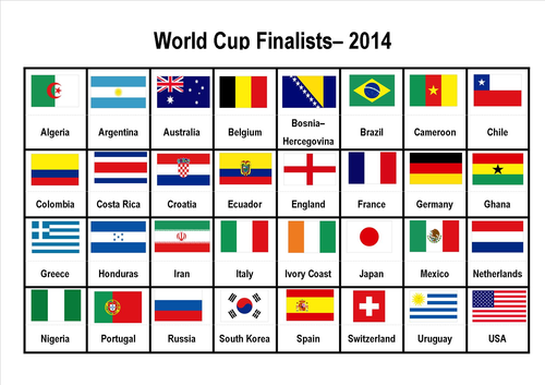 A4 Image Of Flags Of Countries In 2014 World Cup Teaching Resources