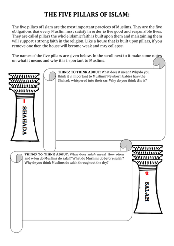 Worksheets Five Pillars Of Islam Worksheet five pillars of islam worksheet by teachergoman teaching resources tes