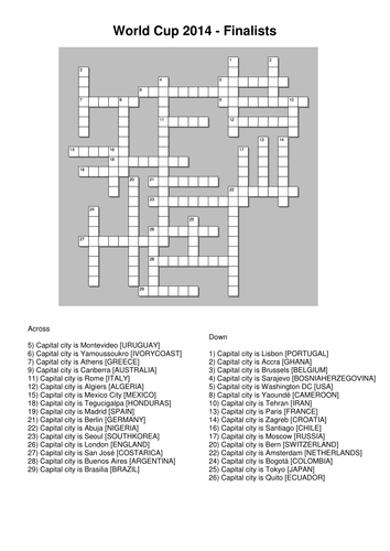 2014 World Cup Finalists Crossword
