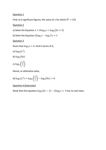 Laws of Logs lesson and homework