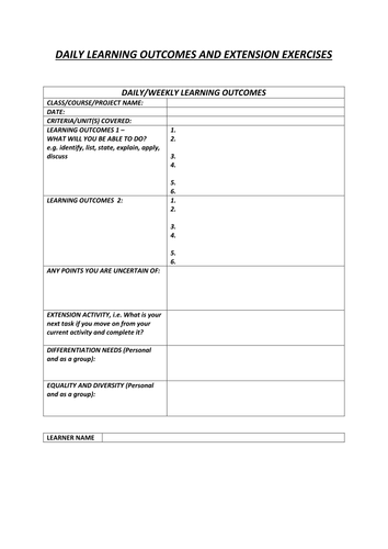 LEARNING OUTCOMES SHEET