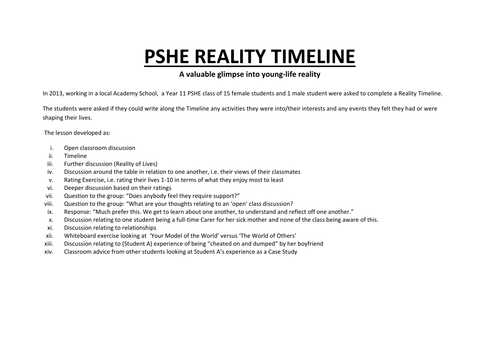 CHILD ABUSE - PSHE TIMELINE EXERCISE