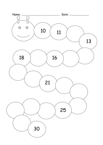 worksheets 1-30 math kindergarten numbers Missing 10 smallfry1987 30 by caterpillar number