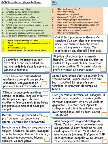 School Q & A Model FRENCH GCSE | Teaching Resources