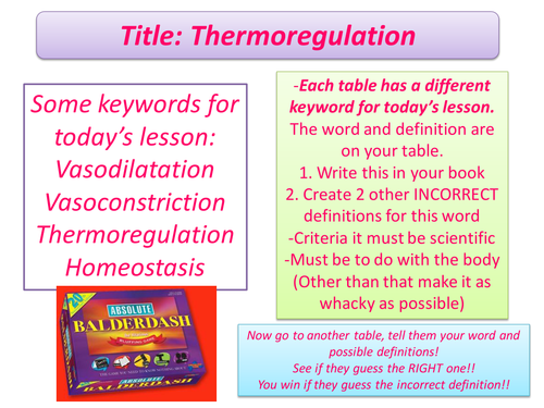 Homeostasis/ Thermoregulation Lesson