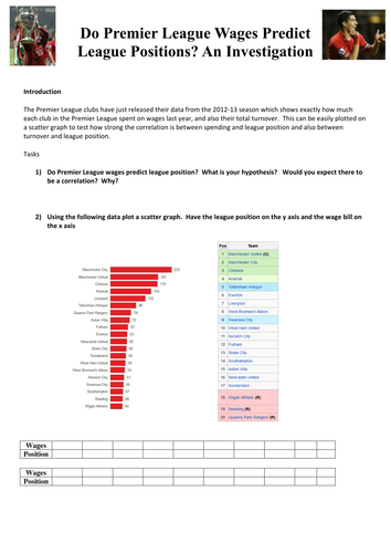 Scatter Graphs and Premier League Football