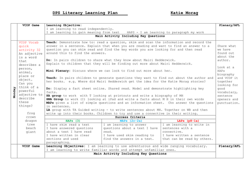 Literacy Learning Plan - Katie Morag