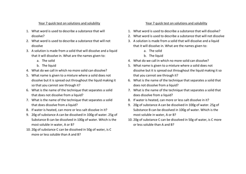 Quick solutions test