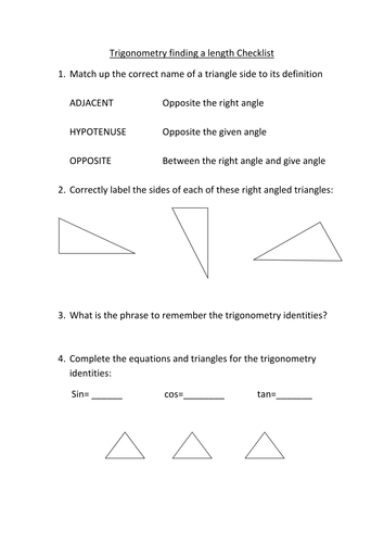 Trigonometry finding a length checklist