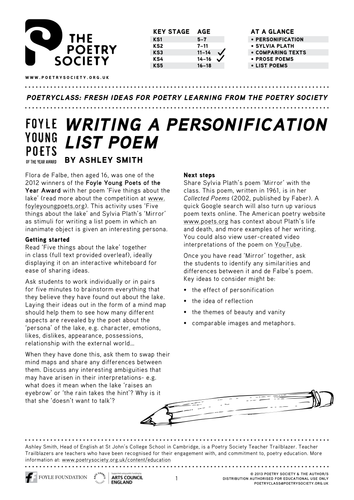 Writing a personification list poem