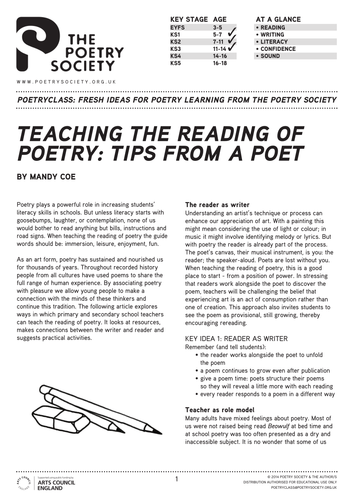 Teaching the Reading of Poetry by Mandy Coe