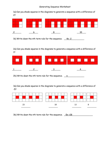 Generating sequence worksheet - Challenging