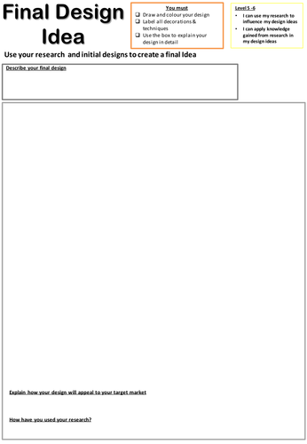 KS3 textiles design idea sheet - template