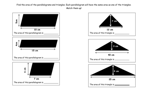 Area of triangle and parallelogram worksheet