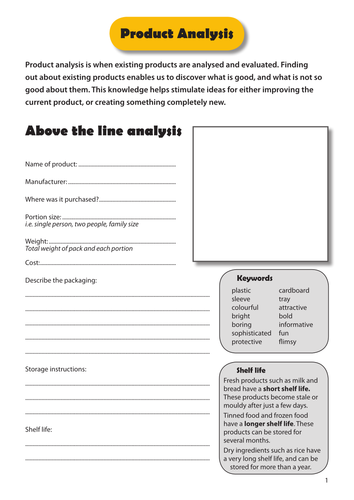 Product Analysis Worksheet