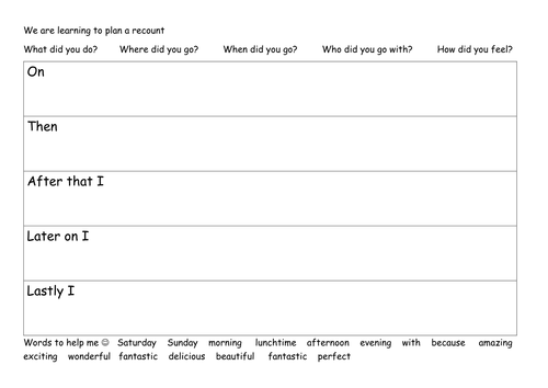 Writing frame for planning/writing a recount