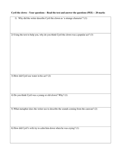 Reading test comprehensions - character portraits