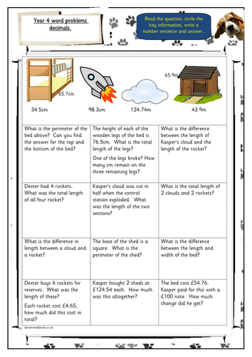 Year 4 decimal word problems, differentiated