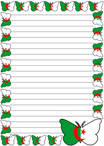Algerian Flag Themed Lined paper and Pageborders