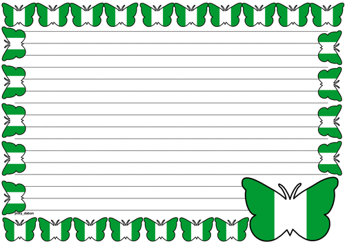 Nigerian Flag Themed Lined Paper and Pageborders