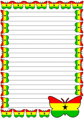 Ghana Flag Themed Lined paper and Pageborders