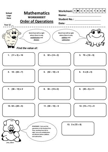 Year 5 - Order of Operations Worksheet (1-5)
