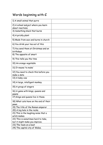 Word level activity. Words beginning with ...