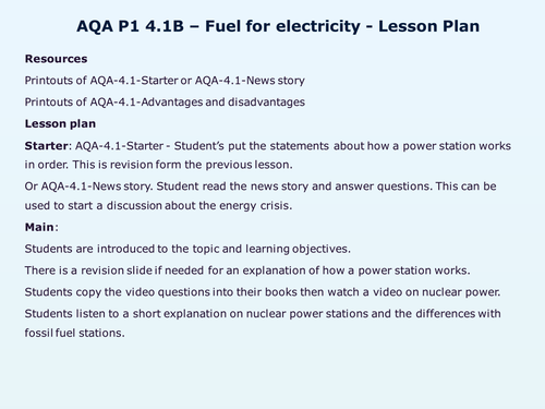 AQA-P1-4-Generating electricity