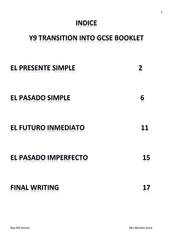 Transition document Y9 into GCSE