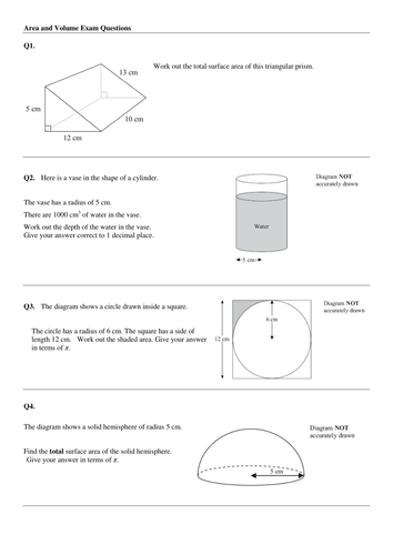 Volume And Area A A Gcse Questions Teaching Resources
