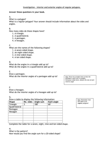 An investigation into interior and exterior angles