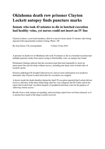 Capital Punishment Clayton Lockett Case Study