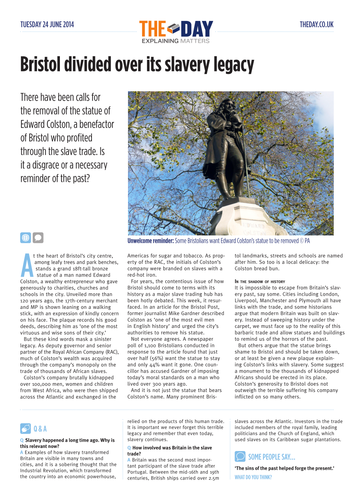 News article for teaching: Bristol's slave legacy
