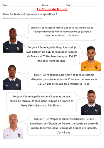 French: Football Reading (World Cup/Euros)