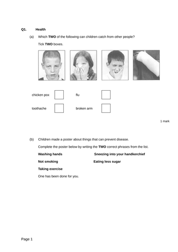 Health- Levelled SATs questions