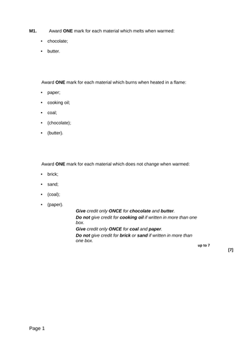 Heating and Cooling - Levelled SATs questions