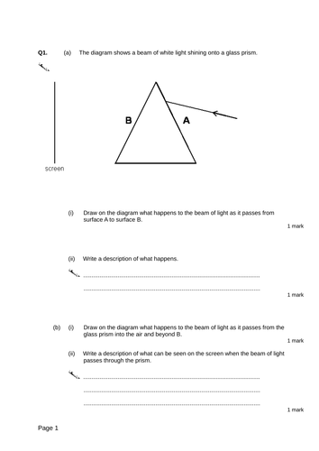 Light - Levelled SATs questions