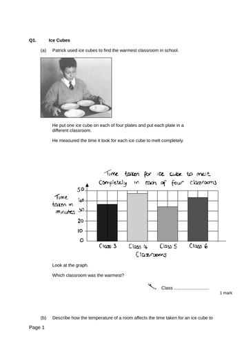 Melting and Freezing -Levelled SATs questions