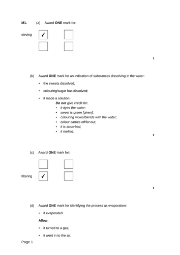 Separating Materials - Levelled SATs questions