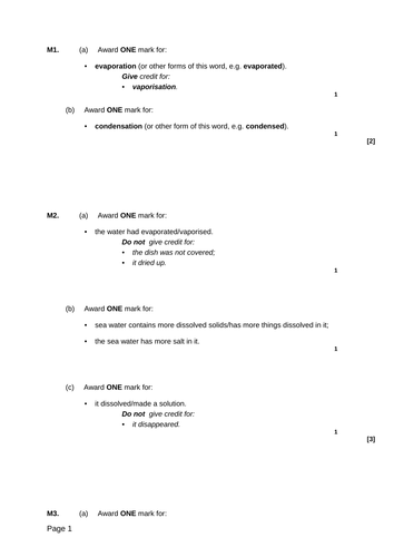 Solids,Liquids and Gases - Levelled SATs questions