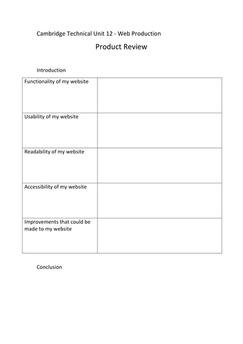 Cambridge Technical Unit12 Website Evaluation