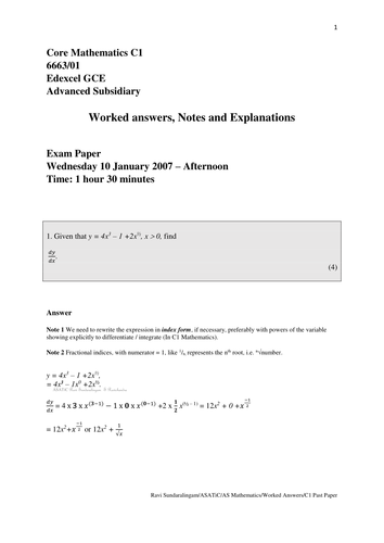 C1 January 2007 Worked  Exam Questions